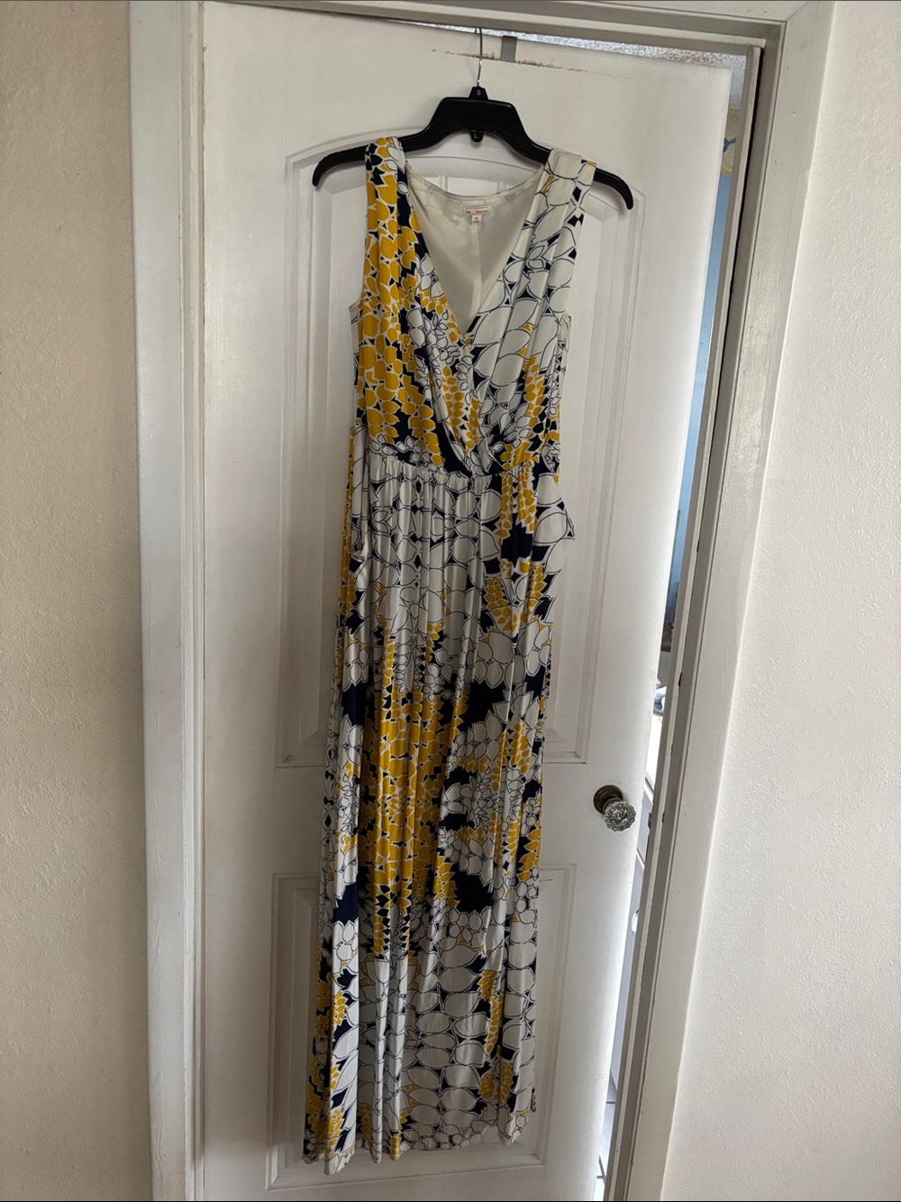 GAP Yellow, Navy & White Floral Faux-Wrap Maxi Dress